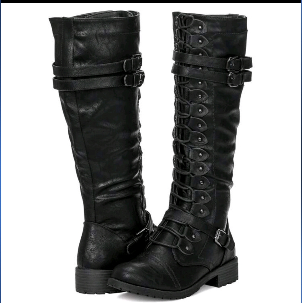 ■SOLDOUT■ NEW WIDE CALF KNEE-HI LACE-UP RIDING BOOTS - Picture 1 of 5